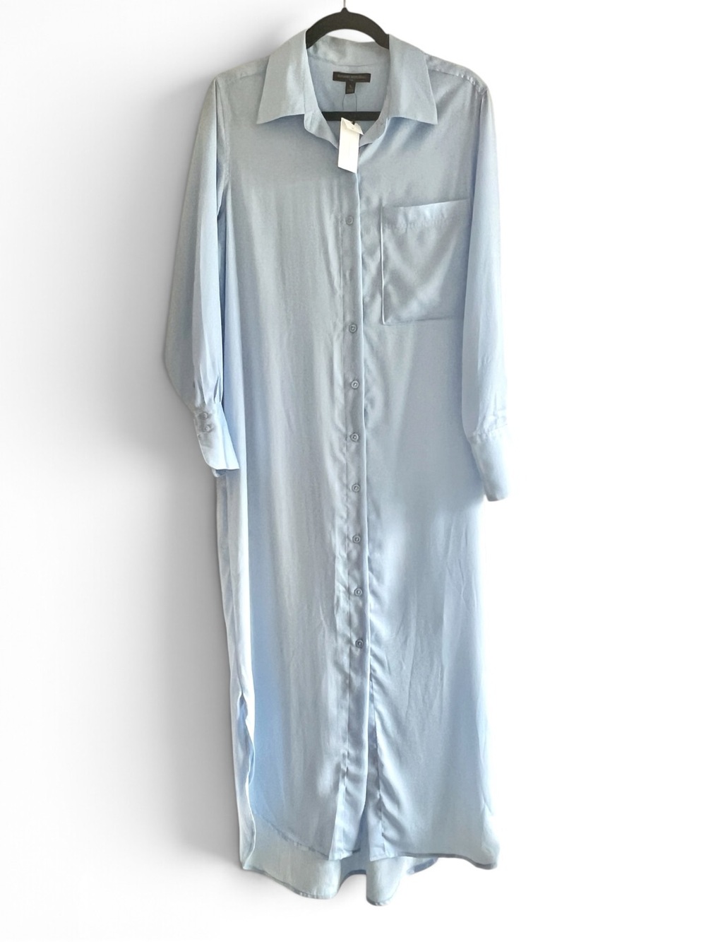 NWT LOFT Silky Maxi Shirt Dress Long Sleeve Size Small Bicoastal Blue